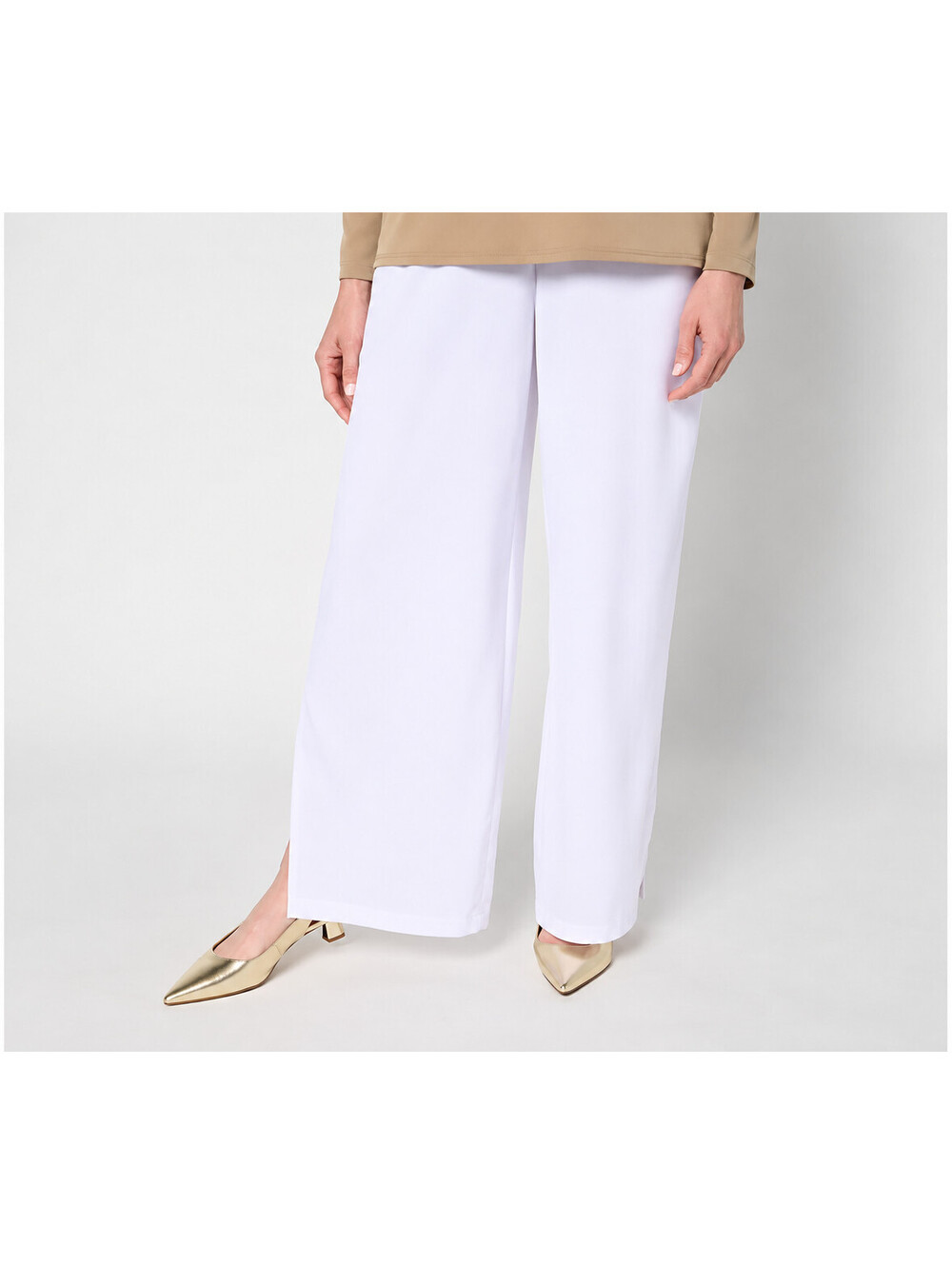 Dennis Basso Regular Stretch Woven Wide Leg Pull-On Pant White, X-Large